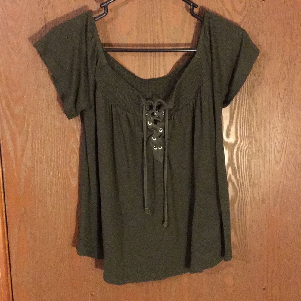 An off the shoulder top.